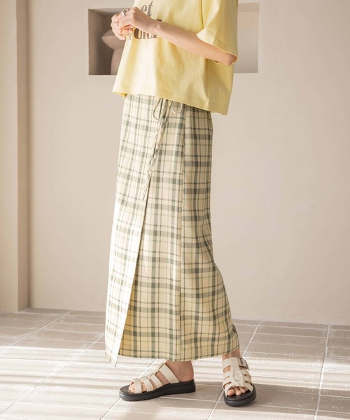 LOWRYS FARM(ローリーズファーム)の「ホップサックラップスカート 242768(スカート・レディース・ブラウン/グリーン/アイボリー/チャコールグレー・FREE)」の4枚目の写真