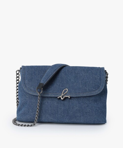 美品 agnes b. アニエスベー ワンショルダーバッグ ロゴ金具 ネイビー色 agnes b.｜アニエスベーのショルダーバッグ（ブルー・ネイビー/青色系