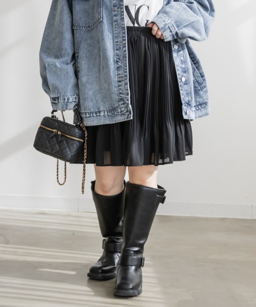 CLETTE(クレット)の「マイクロプリーツミニスカート(スカート・レディース・ブラック/オフホワイト・LL/4L/3L)」の1枚目の写真