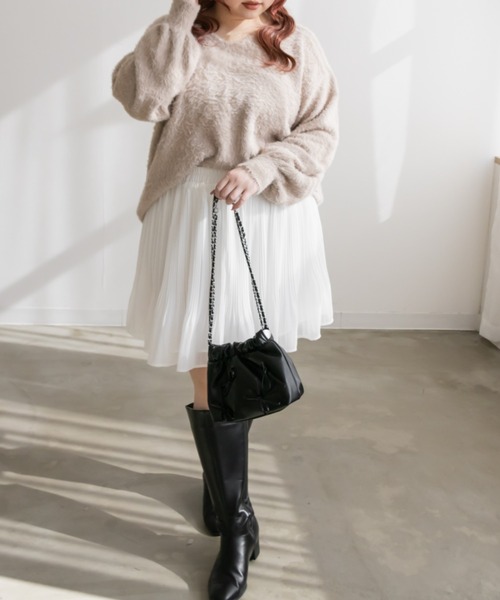 CLETTE(クレット)の「マイクロプリーツミニスカート(スカート・レディース・ブラック/オフホワイト・LL/4L/3L)」の6枚目の写真