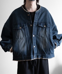 RUUBON（ルーボン）の「【RUUBON】no collar fringe denim jacket / ノーカラーフリンジデニムジャケット（デニムジャケット）」