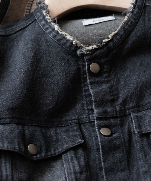 RUUBON（ルーボン）の「【RUUBON】no collar fringe denim jacket / ノーカラーフリンジデニムジャケット（デニムジャケット・メンズ・ブルー/サックスブルー/ブラック・S/L/M）」の7枚目の写真