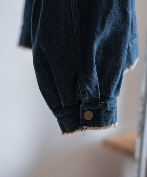 RUUBON】no collar fringe denim jacket / ノーカラーフリンジ