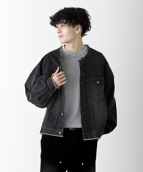 RUUBON（ルーボン）の「【RUUBON】no collar fringe denim jacket