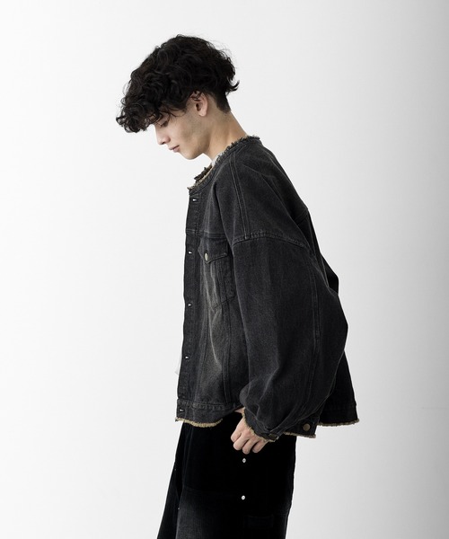 【courreges】　デニム　ジャケット　フリンジ　ノーカラー 刺繍ノーカラーデニムジャケット | FREDY & GLOSTER(フレディ