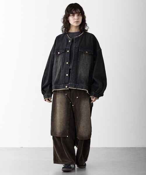 【courreges】　デニム　ジャケット　フリンジ　ノーカラー courreges】 デニム ジャケット フリンジ ノーカラー