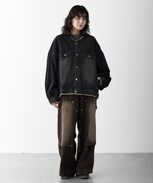 【courreges】　デニム　ジャケット　フリンジ　ノーカラー courreges】 デニム ジャケット フリンジ ノーカラー