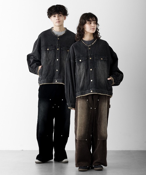 【courreges】　デニム　ジャケット　フリンジ　ノーカラー courreges】 デニム ジャケット フリンジ ノーカラー
