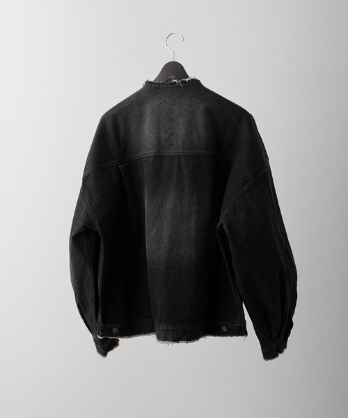 RUUBON】no collar fringe denim jacket / ノーカラーフリンジ
