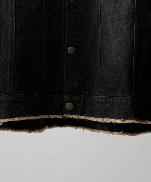 RUUBON（ルーボン）の「【RUUBON】no collar fringe denim jacket / ノーカラーフリンジデニムジャケット（デニムジャケット・メンズ・ブルー/サックスブルー/ブラック・S/L/M）」の18枚目の写真