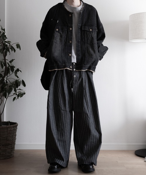 RUUBON】no collar fringe denim jacket / ノーカラーフリンジ