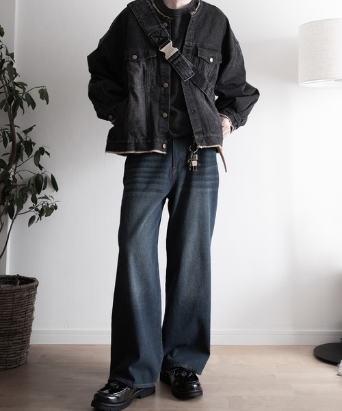 シェリエ sheller ノーカラーフリンジデニムジャケット sheller