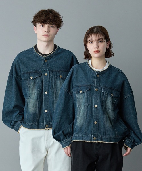 【courreges】　デニム　ジャケット　フリンジ　ノーカラー courreges】 デニム ジャケット フリンジ ノーカラー
