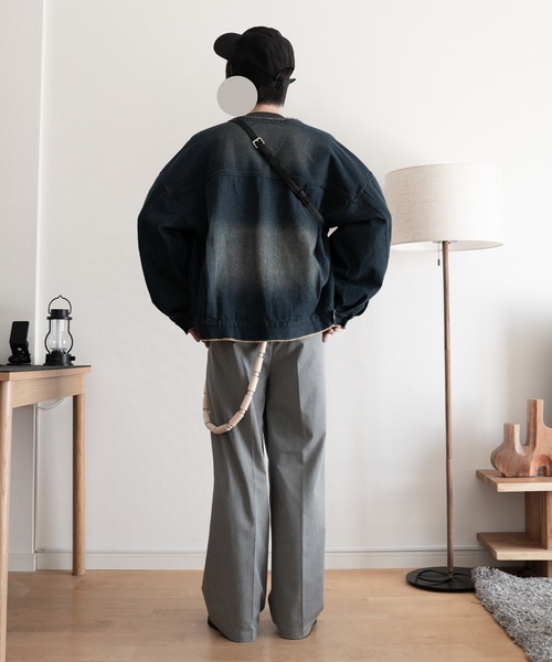 RUUBON】no collar fringe denim jacket / ノーカラーフリンジ