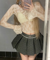 胸リボンレースシアートップス