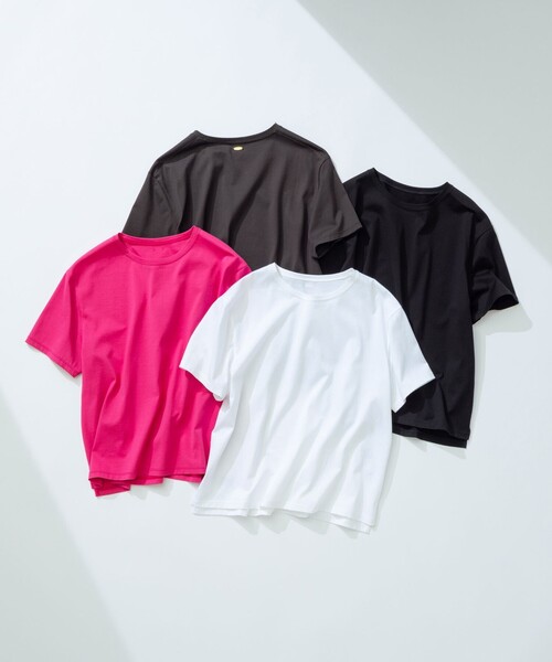 23区 L(ニジュウサンクオオキイサイズ)の「【洗える】ハイエンド クルーネック Tシャツ(Tシャツ/カットソー・レディース・ホワイト系/ローズ系/ブラック系/ダークブラウン系・44/46/48)」の18枚目の写真
