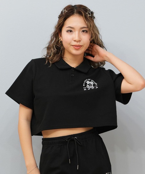 ポロシャツ ポロ RVCA/ルーカ ポロシャツ ショート丈 刺繍ロゴ BF04C-001 レディース RVCA/ルーカ ポロシャツ ショート丈 刺繍ロゴ BF04C-001