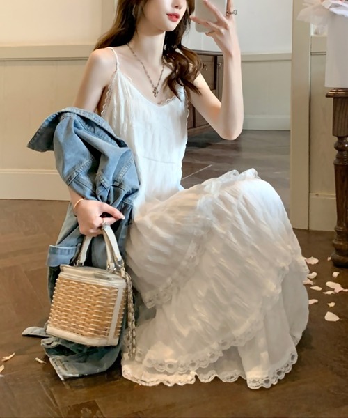 blackdia ocean(ブラックダイヤオーシャン)の「blackdia ocean ティアードストラップワンピース(スカート・レディース・ホワイト/ブラック/ライトパープル・SMALL/MEDIUM)」の4枚目の写真