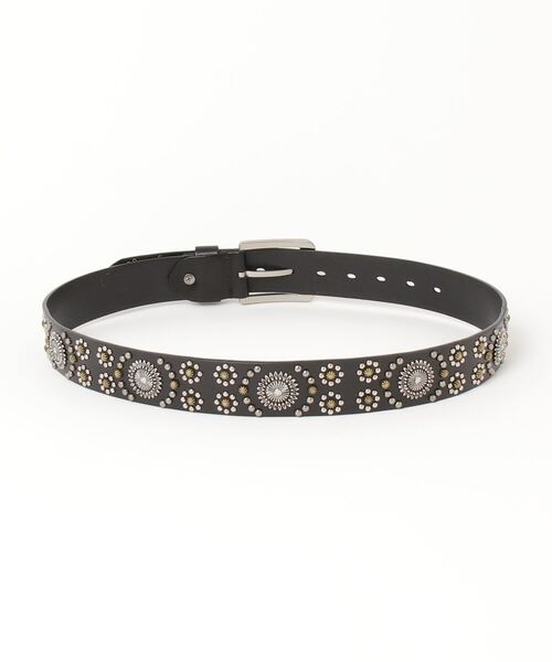 セール】レザーベルト 牛革 フラワーアレンジスタッズベルト（ベルト