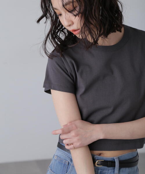 FREE'S MART(フリーズマート)の「◆USAコットンクロップドTシャツ(Tシャツ/カットソー・レディース・ホワイト/ピンク/ブラック/グレー・FREE)」の4枚目の写真