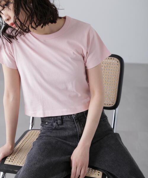 FREE'S MART(フリーズマート)の「◆USAコットンクロップドTシャツ(Tシャツ/カットソー・レディース・ホワイト/ピンク/ブラック/グレー・FREE)」の1枚目の写真