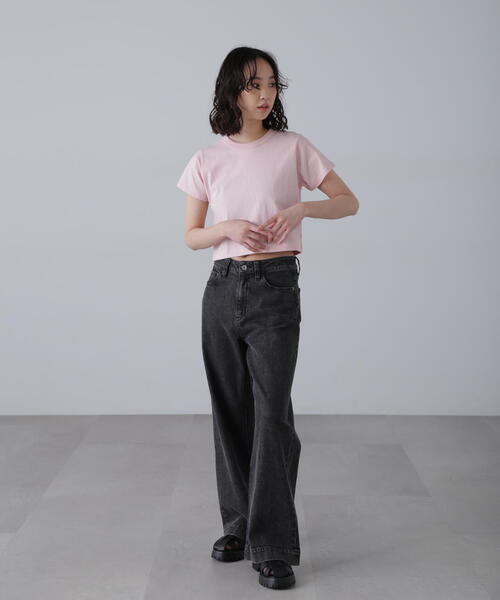 FREE'S MART(フリーズマート)の「◆USAコットンクロップドTシャツ(Tシャツ/カットソー・レディース・ホワイト/ピンク/ブラック/グレー・FREE)」の7枚目の写真