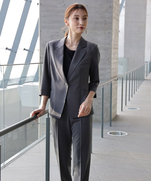 DRESS PLUS（ドレスプラス）の「一つボタンがリラクシーなセットアップスーツ（スーツパンツ・レディース・グリーン/チャコールグレー/ベージュ・XXL/XXXL/M/L/XL）」の21枚目の写真