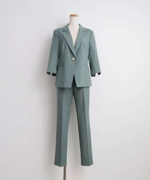 DRESS PLUS（ドレスプラス）の「一つボタンがリラクシーなセットアップスーツ（スーツパンツ・レディース・グリーン/チャコールグレー/ベージュ・XXL/XXXL/M/L/XL）」の11枚目の写真
