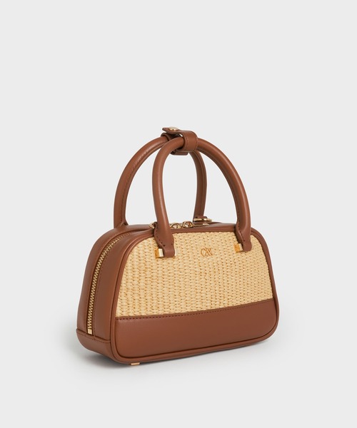 CHARLES & KEITH(チャールズ & キース)の「ラフィア&レザー トップハンドルバッグ(ハンドバッグ・レディース・ベージュ系その他4・S)」の2枚目の写真