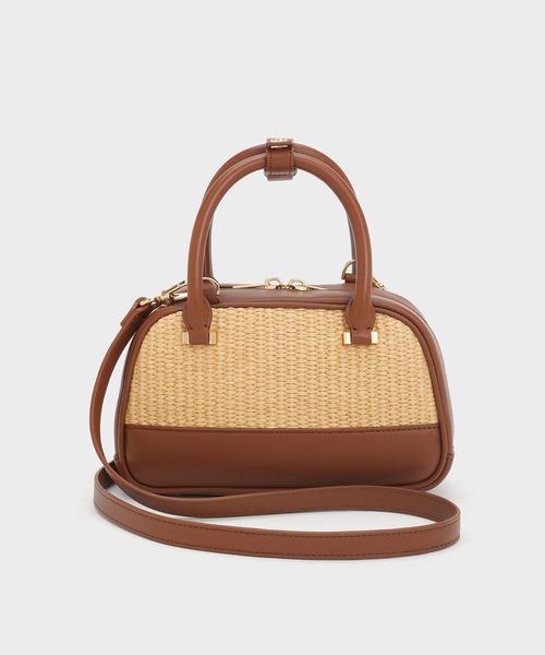CHARLES & KEITH(チャールズ & キース)の「ラフィア&レザー トップハンドルバッグ(ハンドバッグ・レディース・ベージュ系その他4・S)」の3枚目の写真