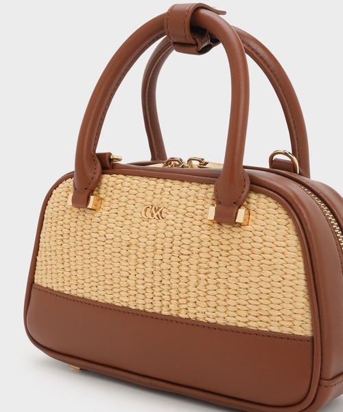 CHARLES & KEITH(チャールズ & キース)の「ラフィア&レザー トップハンドルバッグ(ハンドバッグ・レディース・ベージュ系その他4・S)」の4枚目の写真
