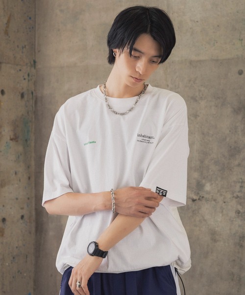 INHABITANT(インハビタント)の「【INHABITANT】ビッグシルエット フロントプリント 切替 半袖ドロストTシャツ カットソー ユニセックス(Tシャツ/カットソー・メンズ・チャコール/ホワイト/ブラック・M/L)」の7枚目の写真