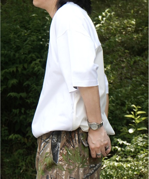 INHABITANT（インハビタント）の「25SS【INHABITANT】ビッグシルエット フロントプリント 切替 半袖ドロストTシャツ カットソー ユニセックス（Tシャツ/カットソー・メンズ・チャコール/ホワイト/ブラック・M/L）」の12枚目の写真