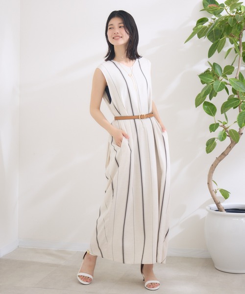 KATHARINE ROSS（キャサリンロス）の「【KATHARINE ROSS】ストライプドットリネンワンピース（ワンピース・レディース・ベージュ/ブラック・MEDIUM）」の3枚目の写真