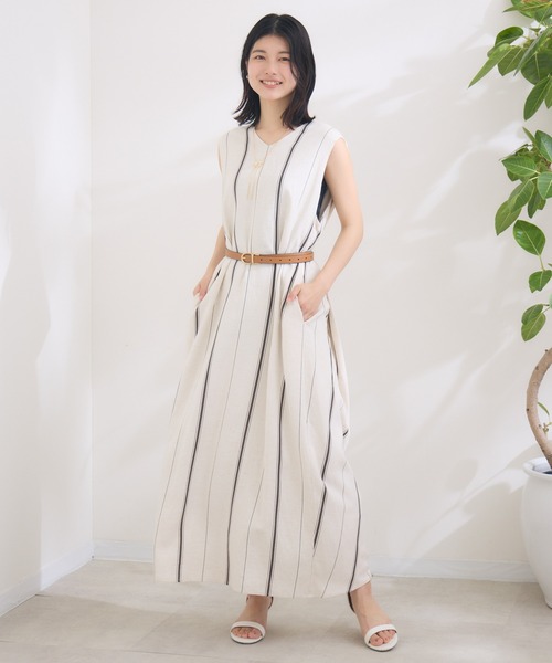 KATHARINE ROSS（キャサリンロス）の「【KATHARINE ROSS】ストライプドットリネンワンピース（ワンピース・レディース・ベージュ/ブラック・MEDIUM）」の4枚目の写真