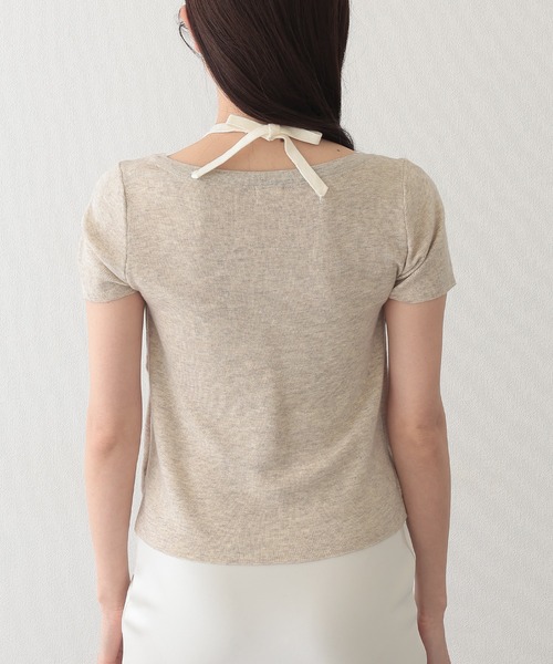 Lace Ladies(レースレディース)の「ホルターネック リボン付き ドッキング 半袖 ニット トップス(ニット/セーター・レディース・アイボリー/グレイッシュベージュ/グレー/ブルー・FREE)」の19枚目の写真