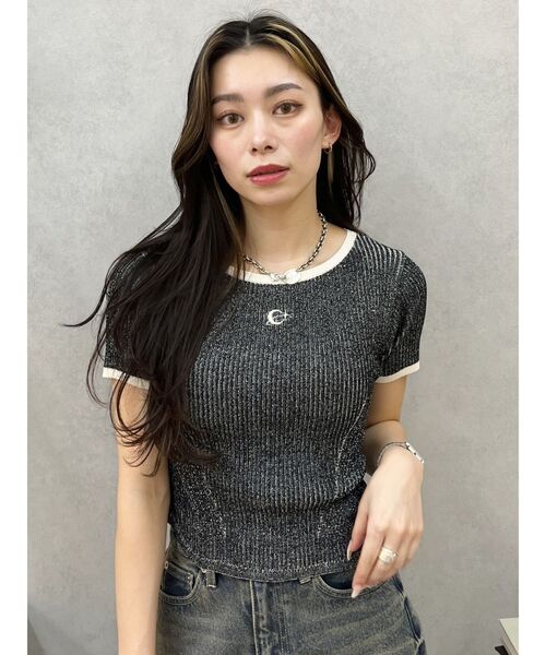 EVRIS（エヴリス）の「バイカラープレーティングバックオープンニット（ニット/セーター・レディース・イエロー/ブラック/ブルー・FREE）」の12枚目の写真