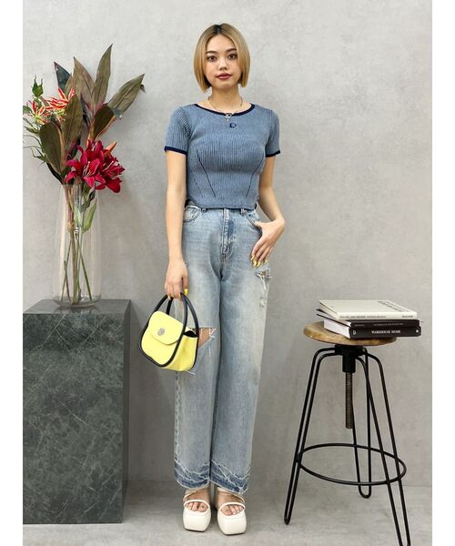 EVRIS（エヴリス）の「バイカラープレーティングバックオープンニット（ニット/セーター・レディース・イエロー/ブラック/ブルー・FREE）」の19枚目の写真