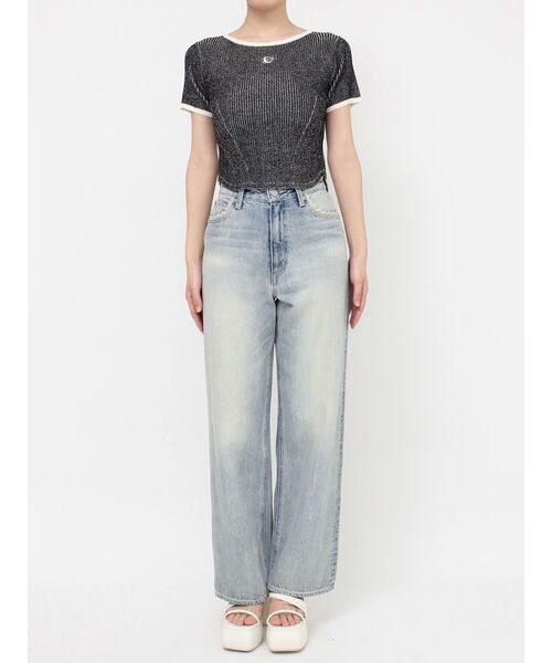 EVRIS（エヴリス）の「バイカラープレーティングバックオープンニット（ニット/セーター・レディース・イエロー/ブラック/ブルー・FREE）」の5枚目の写真