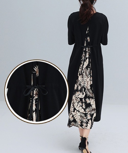 Coo+i（クーイ）の「バック切り替え半袖ワンピース（ワンピース・レディース・ブラック・FREE）」の4枚目の写真