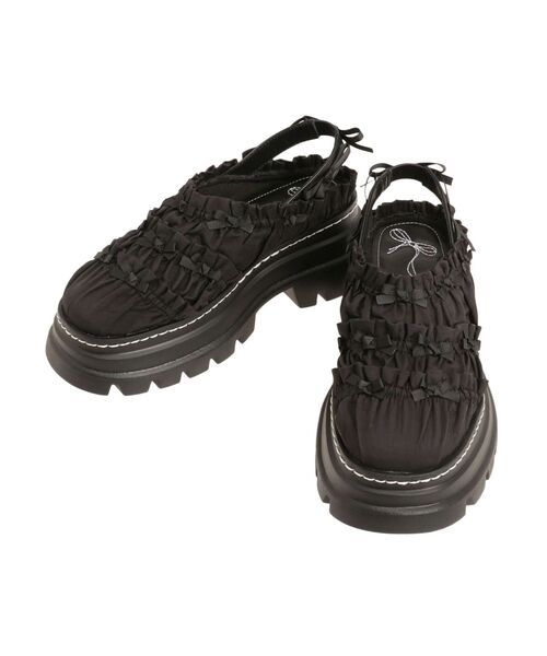 merry jenny（メリージェニー）の「Puffer ribbon sabot（サンダル・レディース・ブラウン/ブラック・MEDIUM/LARGE）」の2枚目の写真