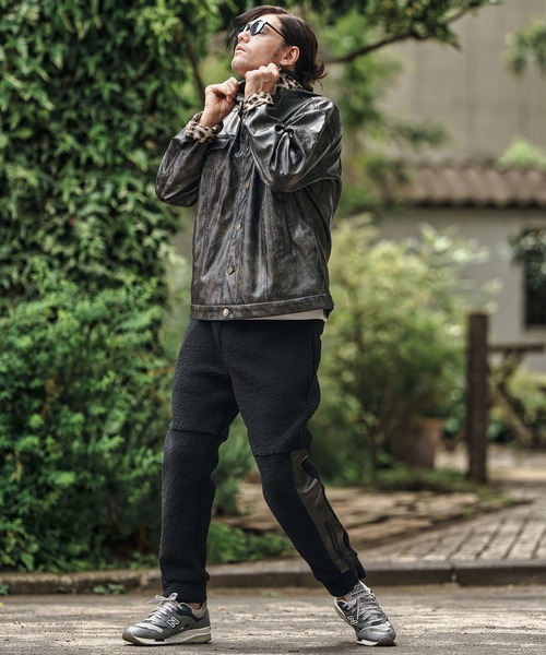 CAMBIO（カンビオ）の「mp13812- Sheep Like Boa Synthetic Leather Side Zip Jogger Pants レザージョガーパンツ（その他パンツ・メンズ・オリーブ×ブラック/ブラック×ホワイト/ブラック×ブラック・S/M/L）」の8枚目の写真