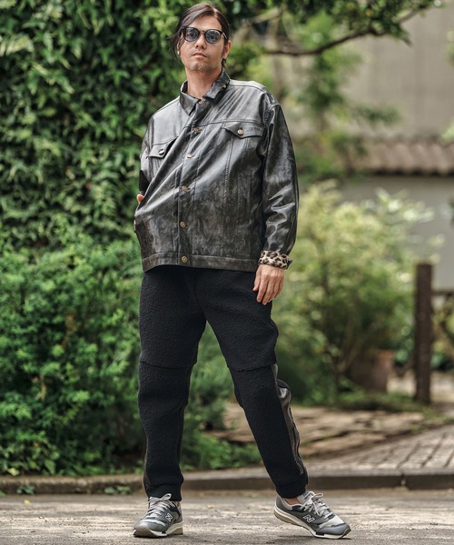 CAMBIO（カンビオ）の「mp13812- Sheep Like Boa Synthetic Leather Side Zip Jogger Pants レザージョガーパンツ（その他パンツ・メンズ・オリーブ×ブラック/ブラック×ホワイト/ブラック×ブラック・S/M/L）」の9枚目の写真