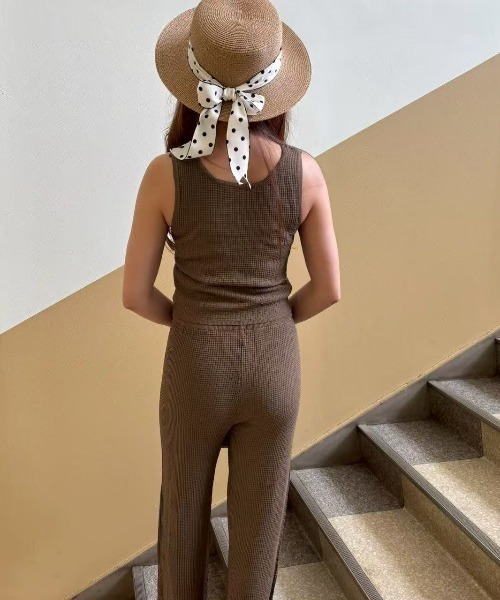 セール】ワッフル素材のタンクトップ＆パンツ セットアップ