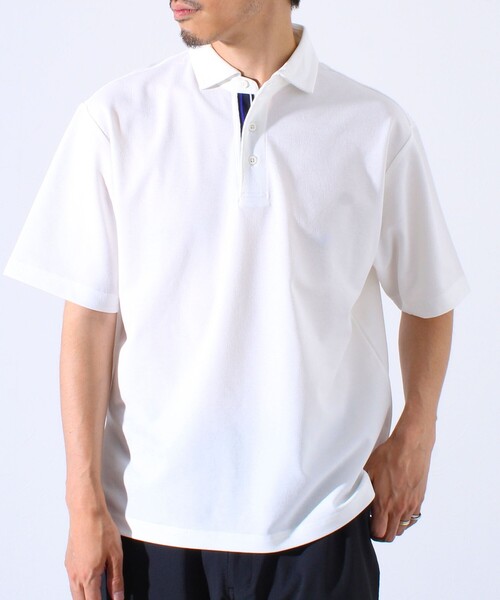 GLOSTER（グロスター）の「”速乾性・ストレッチ性・抗ピリング性・耐洗濯性” PERFECTEX ハイツイストカノコテープポロ（ポロシャツ・メンズ・ブラック/グレイッシュブルー/ホワイト・S/M/L）」の2枚目の写真