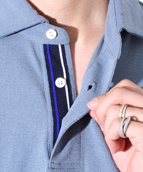 GLOSTER（グロスター）の「”速乾性・ストレッチ性・抗ピリング性・耐洗濯性” PERFECTEX ハイツイストカノコテープポロ（ポロシャツ・メンズ・ブラック/グレイッシュブルー/ホワイト・S/M/L）」の5枚目の写真