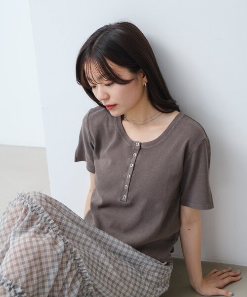 tシャツ 「新色追加/5色展開/XS.Fサイズ展開」ピグメントヘンリーTEE レディース 新色追加/5色展開/XS.Fサイズ展開】ピグメントヘンリーTEE