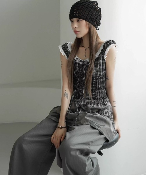 ブラウス シャツ A'GEM/9 × .kom 「.KOM/ドットケーオーエム」 チェックブラウス/ レディース A'GEM/9 × .kom 『.KOM/ドットケーオーエム』 チェック柄