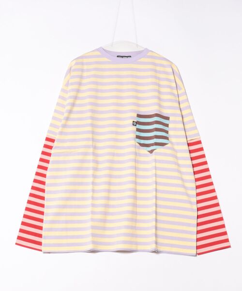 ◆little sunny bite◆crazy stripe fake layered long tee