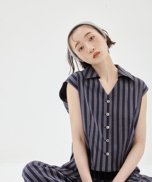ブラウス シャツ 「STUDIOUS/ステュディオス」Seersucker Sleeveless Shirt/シアサッカースリーブレスシャツ/ブラウス セール】【STUDIOUS/ステュディオス】Seersucker Sleeveless